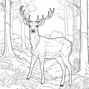 Red Deer in Forest Scene Coloring Pages 3