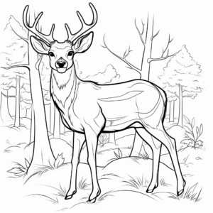 Red Deer in Forest Scene Coloring Pages 4
