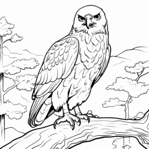 Red Tailed Hawk and Forest Background Coloring Pages 3