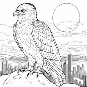 Red Tailed Hawk and Stunning Sunset Scene Coloring Pages 3