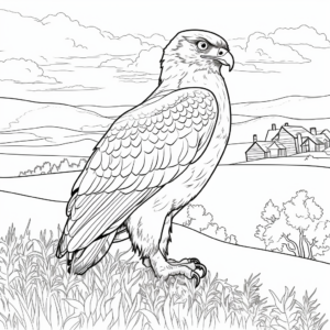 Red Tailed Hawk and Stunning Sunset Scene Coloring Pages 4