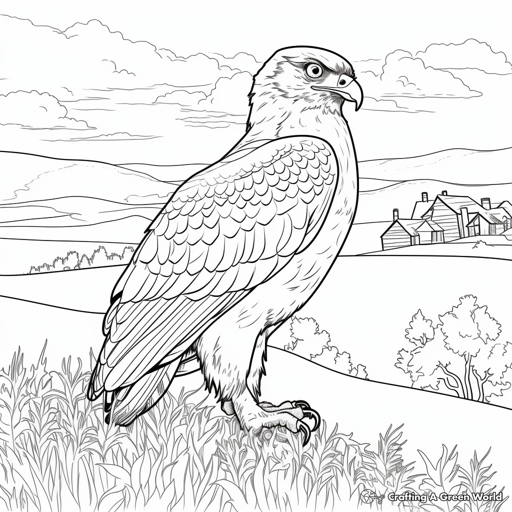 Red Tailed Hawk and Stunning Sunset Scene Coloring Pages 4