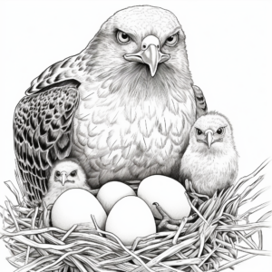 Red Tailed Hawk Family Coloring Pages: Male, Female, and Chicks 1