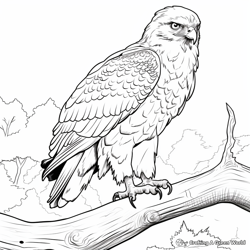 Red Tailed Hawk in Different Habitats Coloring Pages 1