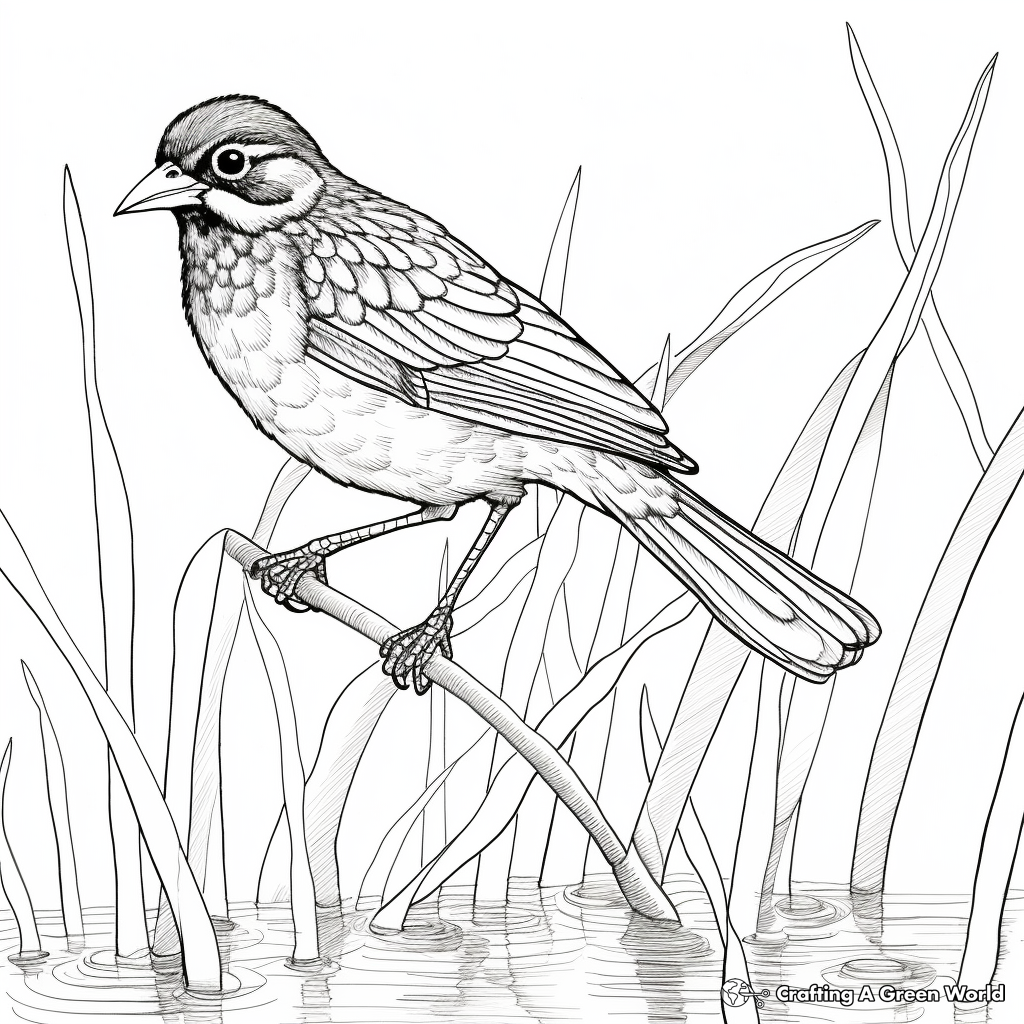 Red-Winged Blackbird in Habitat Coloring Pages 1