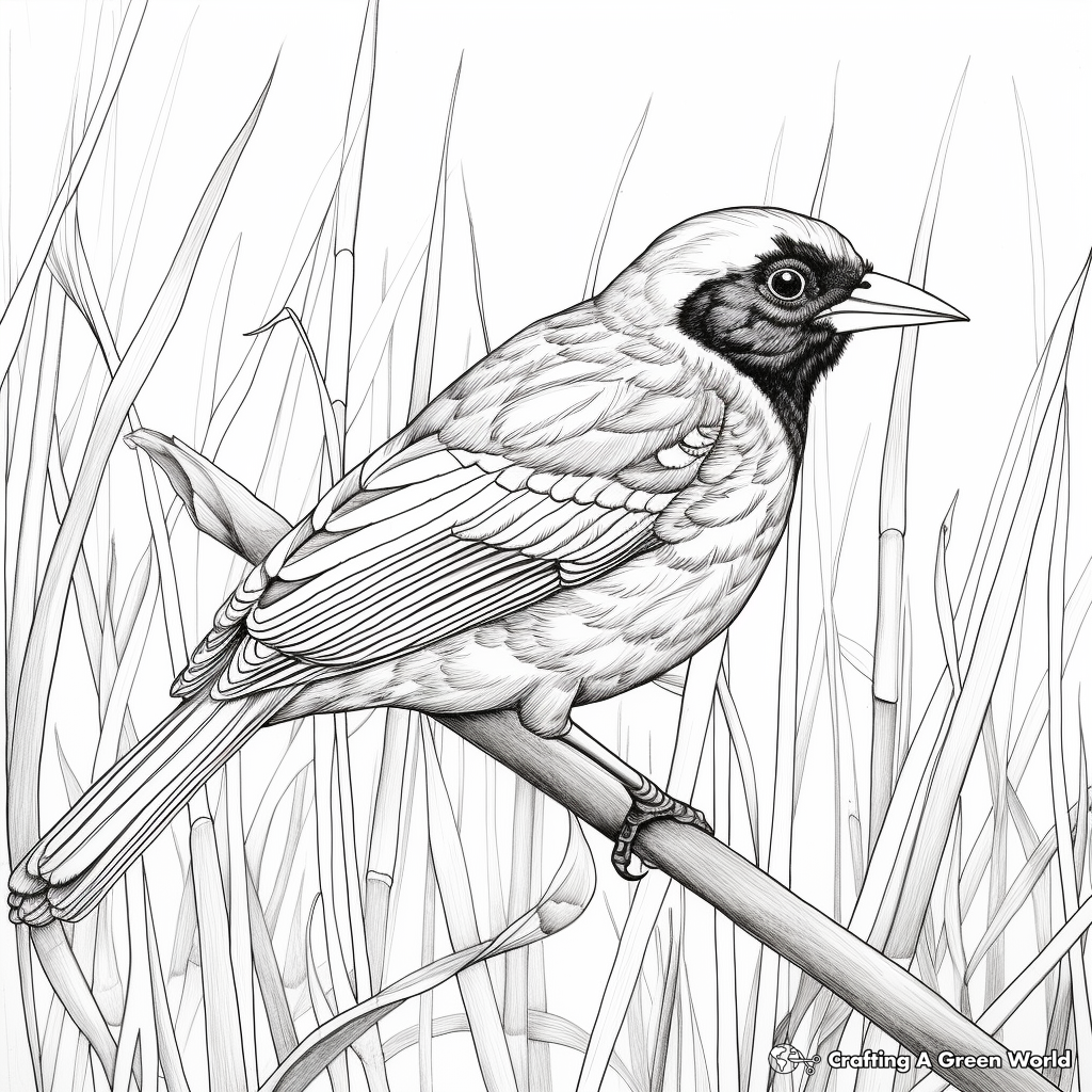 Red-Winged Blackbird in Habitat Coloring Pages 2