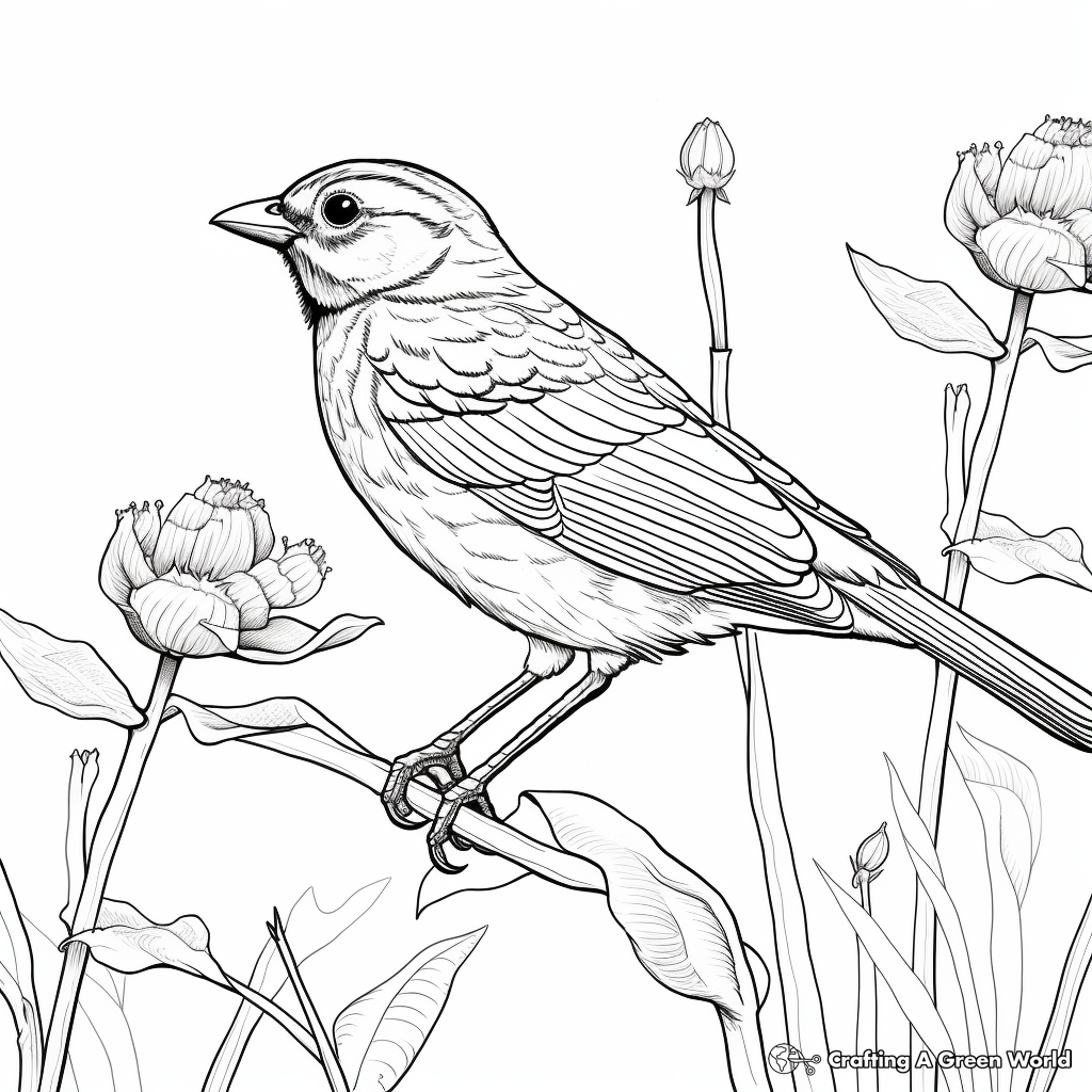 Red-Winged Blackbird in Habitat Coloring Pages 3