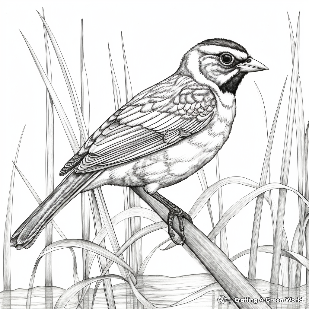 Red-Winged Blackbird in Habitat Coloring Pages 4