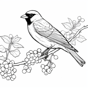 Red-Winged Blackbird with Berries Coloring Pages 1