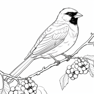 Red-Winged Blackbird with Berries Coloring Pages 2