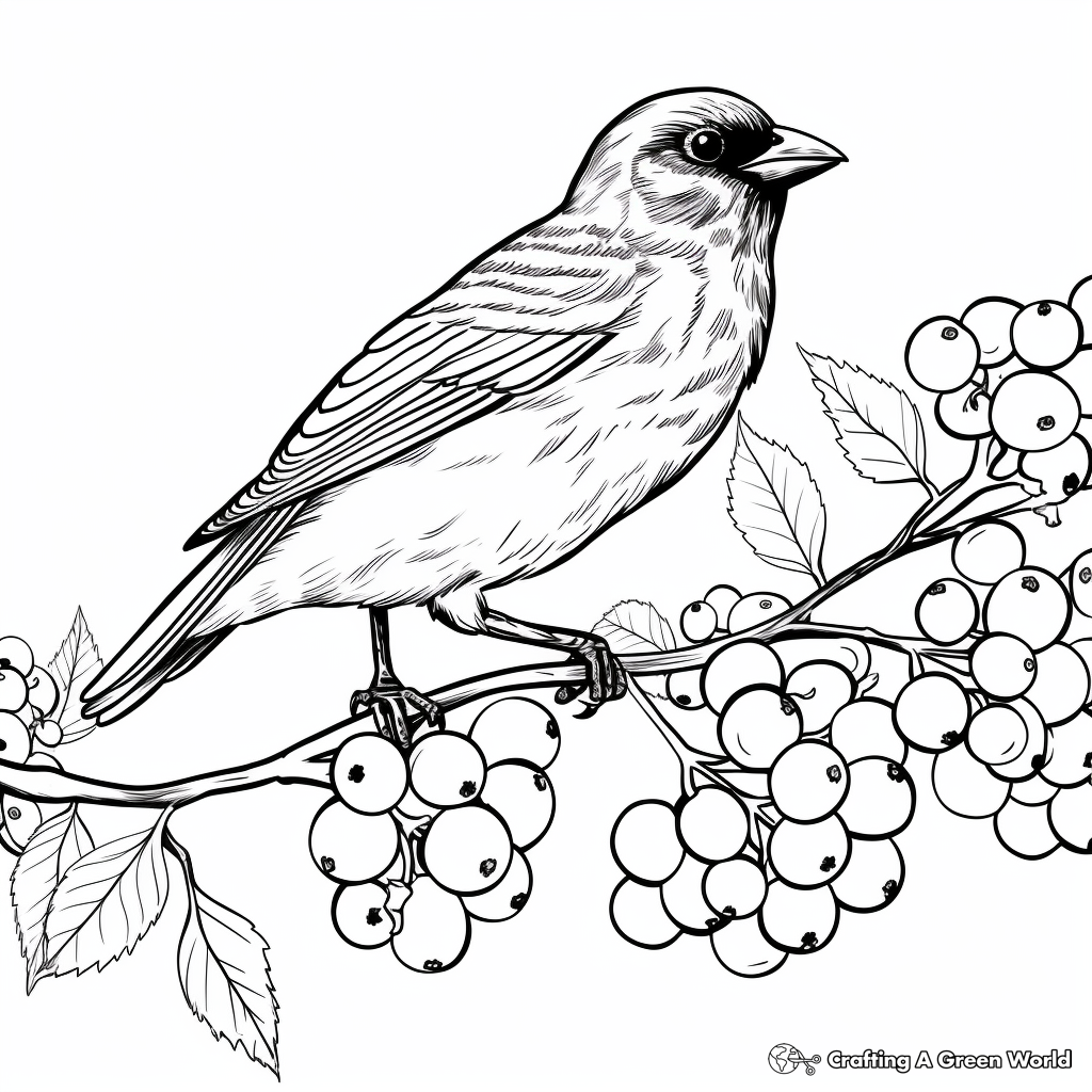 Red-Winged Blackbird with Berries Coloring Pages 3