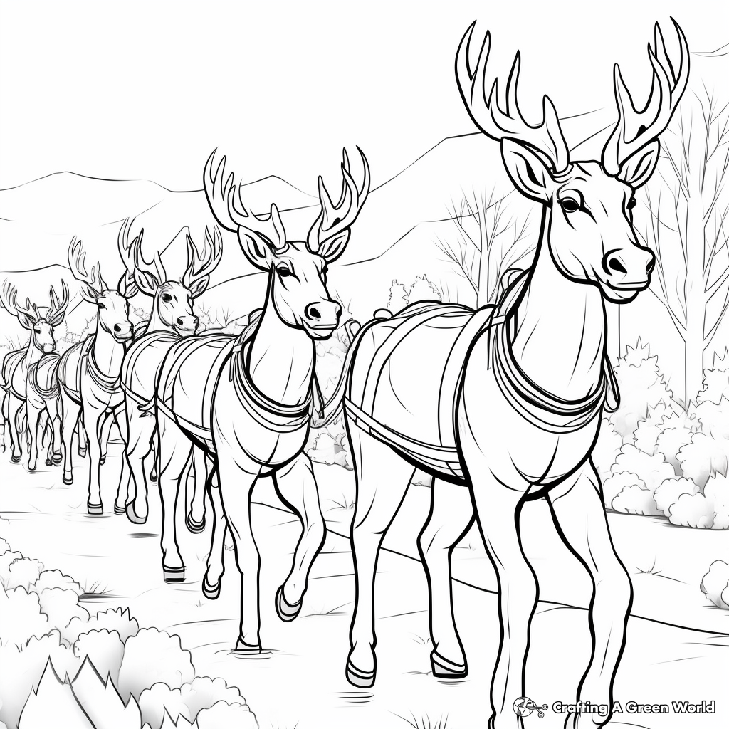 Reindeer Bucks: Santa's Sleigh Team Coloring Pages 2