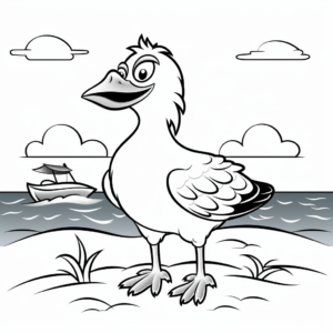 Relaxed Seagull on the Beach Coloring Pages 1