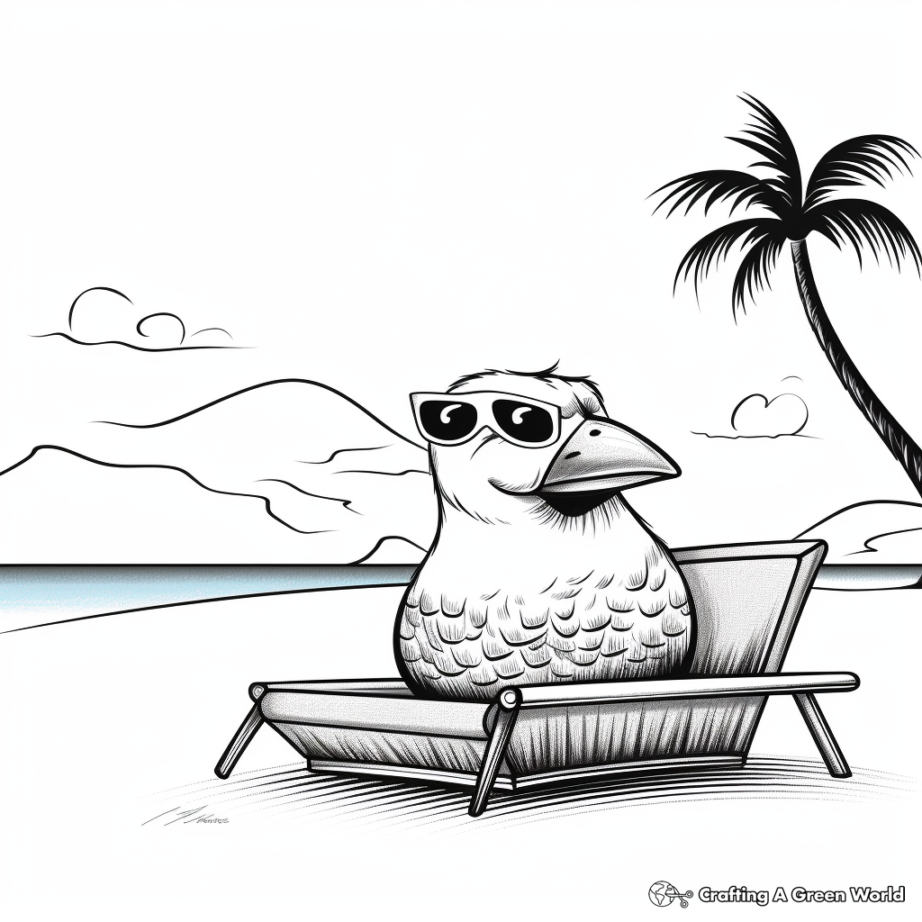 Relaxed Seagull on the Beach Coloring Pages 2