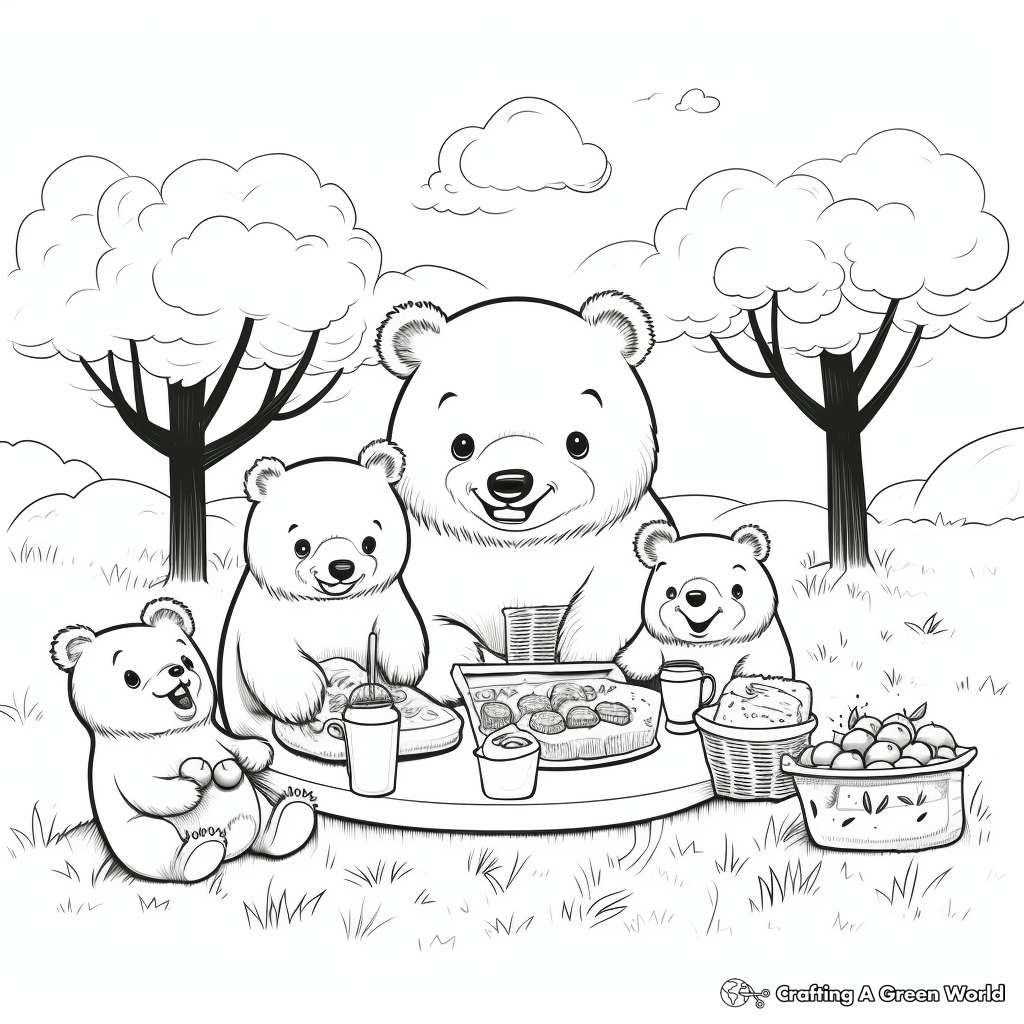 Relaxing Bear Family Picnic Coloring Pages 1