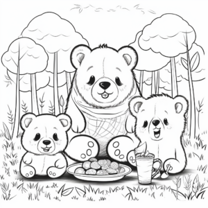 Relaxing Bear Family Picnic Coloring Pages 2