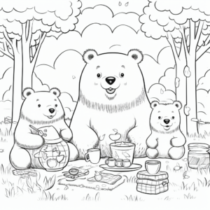 Relaxing Bear Family Picnic Coloring Pages 3
