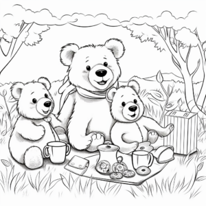 Relaxing Bear Family Picnic Coloring Pages 4