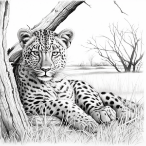 Relaxing Cheetah: Resting Under Tree Coloring Pages 2