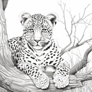 Relaxing Cheetah: Resting Under Tree Coloring Pages 4