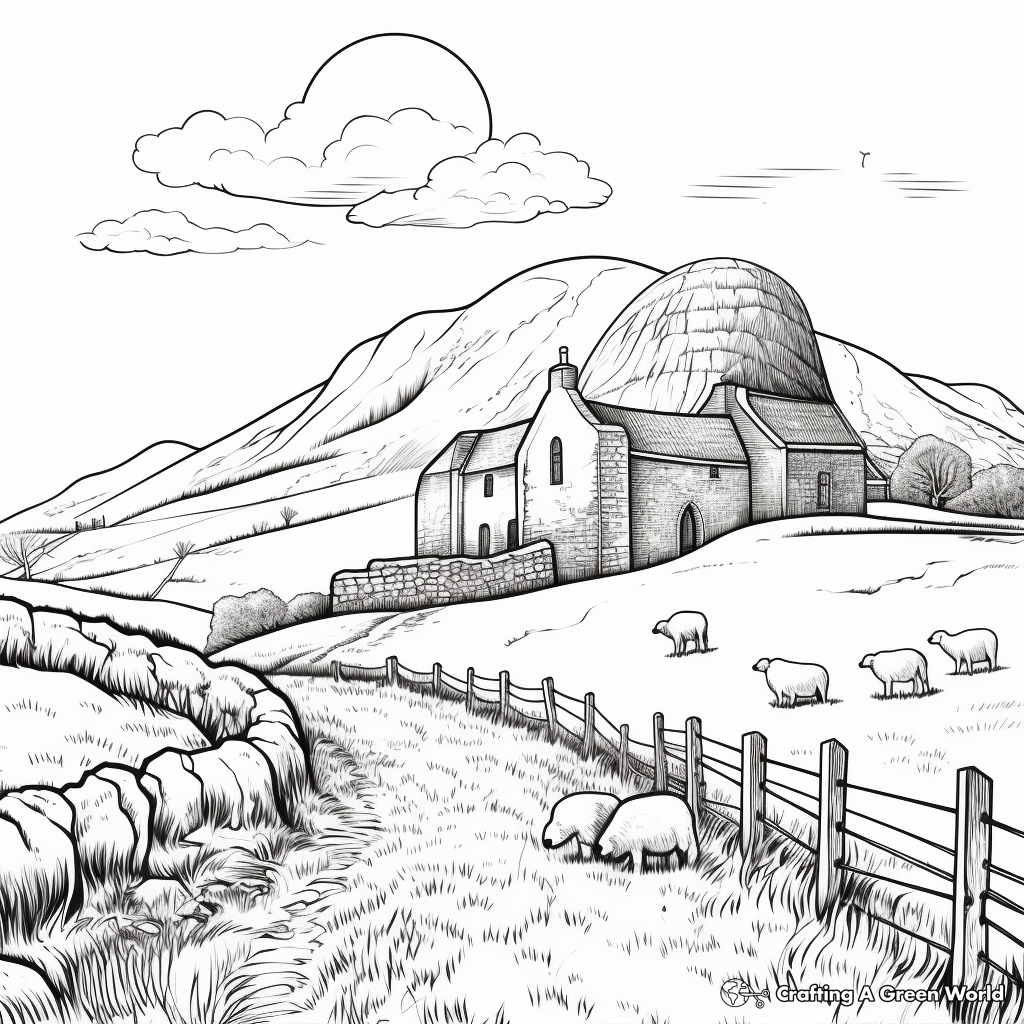 Relaxing Irish Landscape Coloring Pages for Adults 2