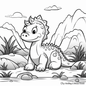 Relaxing Landscape of Dinosaurs Coloring Pages 1
