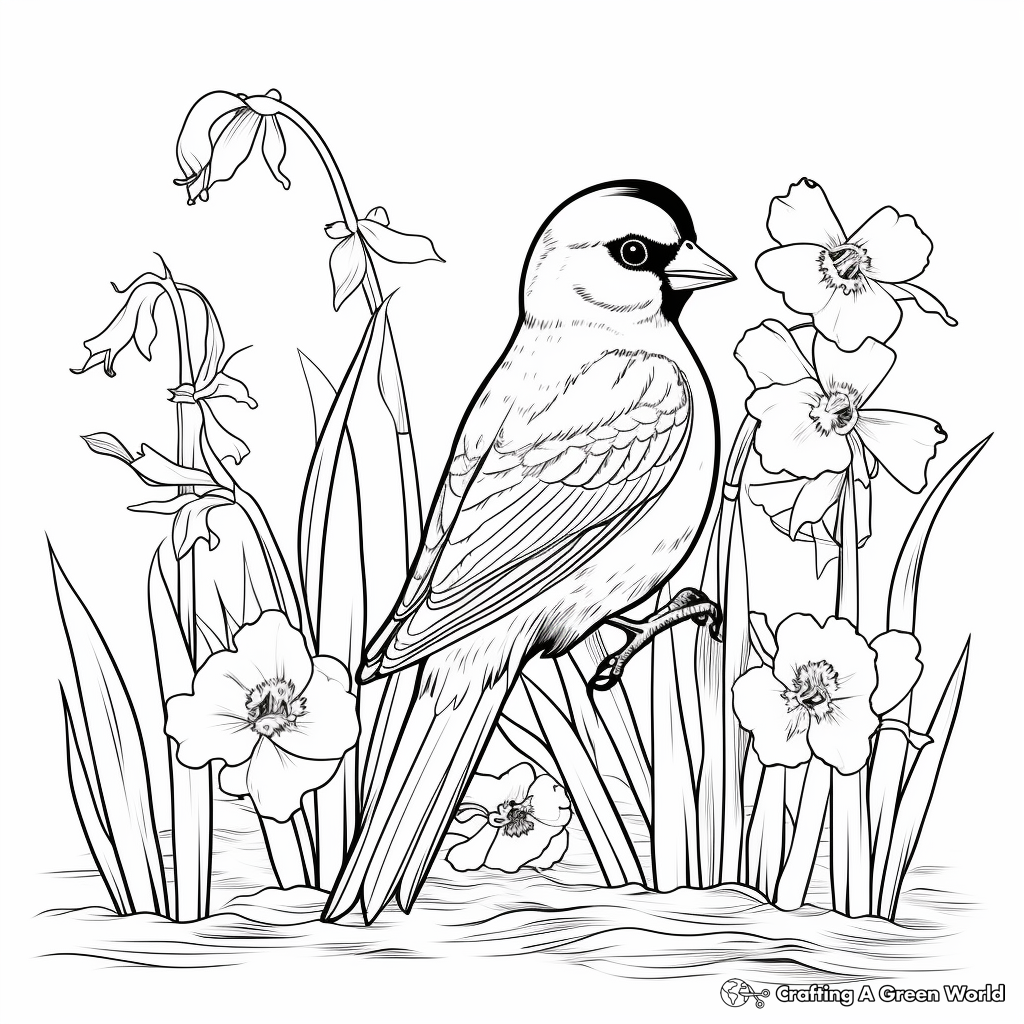 Relaxing Nightingale and Lily of the Valley Coloring Pages 1