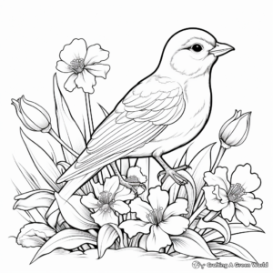 Relaxing Nightingale and Lily of the Valley Coloring Pages 2