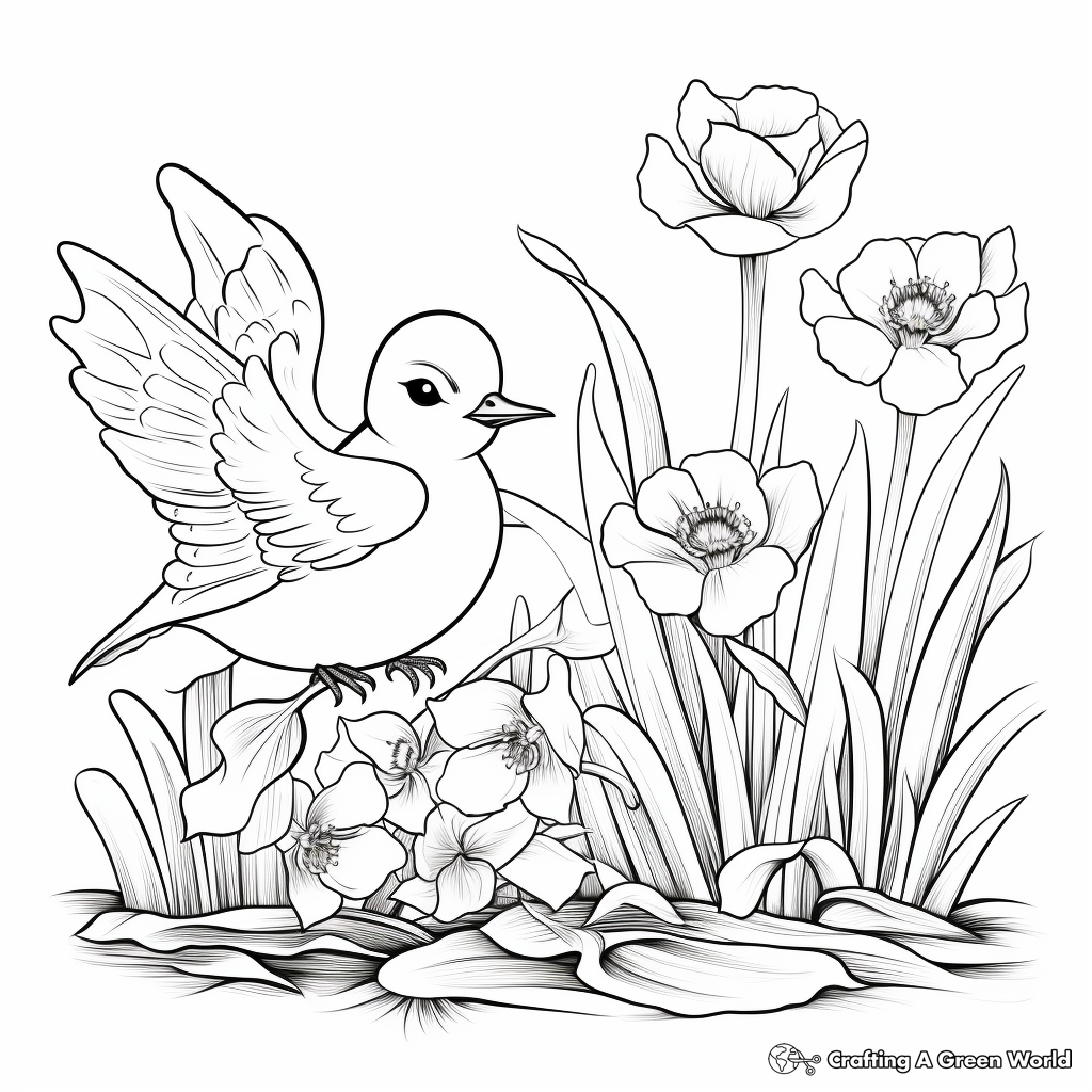 Relaxing Nightingale and Lily of the Valley Coloring Pages 3