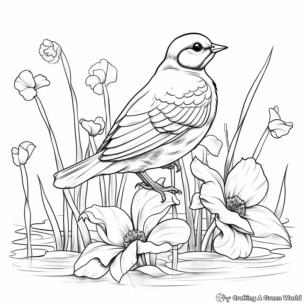 Relaxing Nightingale and Lily of the Valley Coloring Pages 4