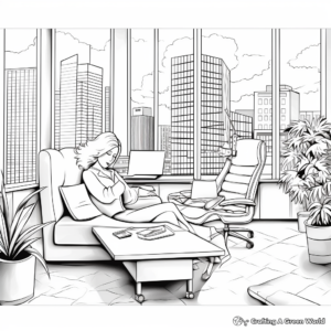Relaxing Office Scene Coloring Pages 1