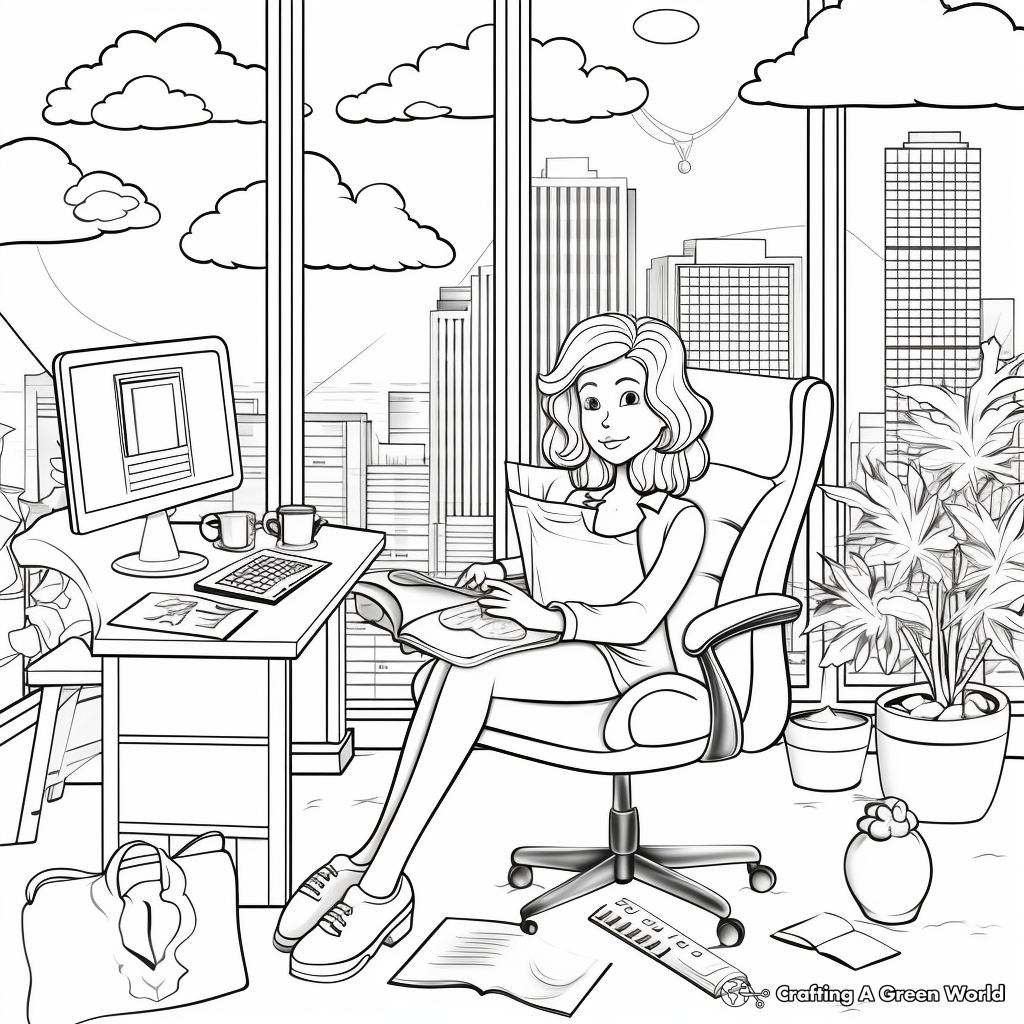 Relaxing Office Scene Coloring Pages 3