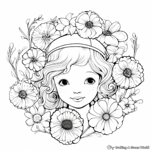 Relaxing Poppy Flower Wreath Coloring Pages for Stress Relief 2