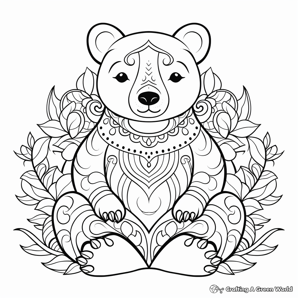 Relaxing with Bear Zen Art Coloring Pages 1
