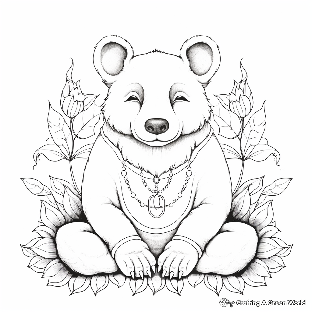 Relaxing with Bear Zen Art Coloring Pages 3
