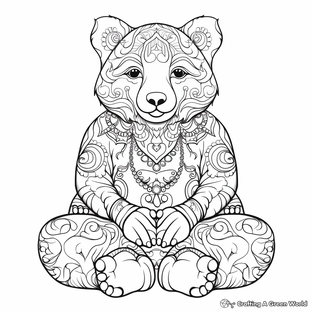 Relaxing with Bear Zen Art Coloring Pages 4
