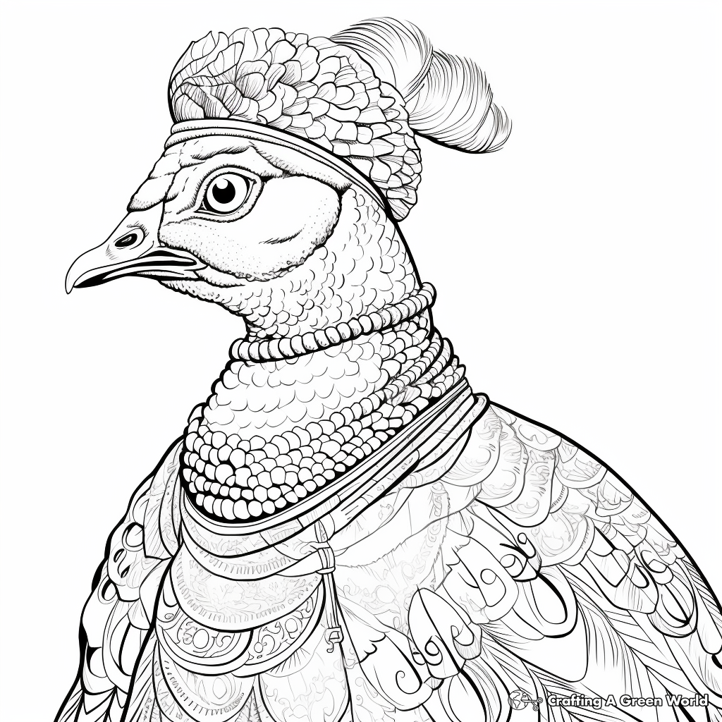 Renaissance Style Peacock Coloring Sheets 3