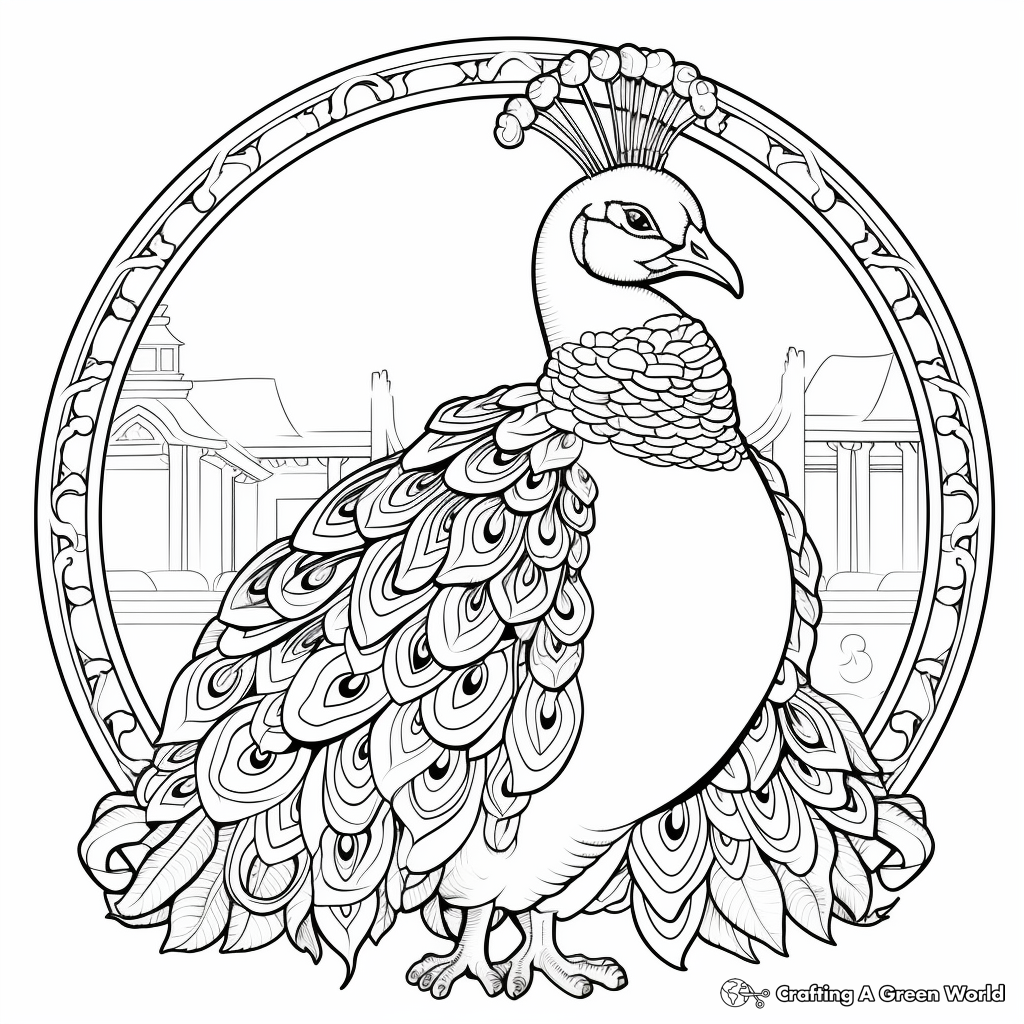 Renaissance Style Peacock Coloring Sheets 4