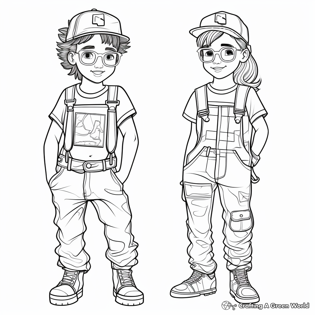 Retro Denim Overalls Coloring Pages for Teens 4