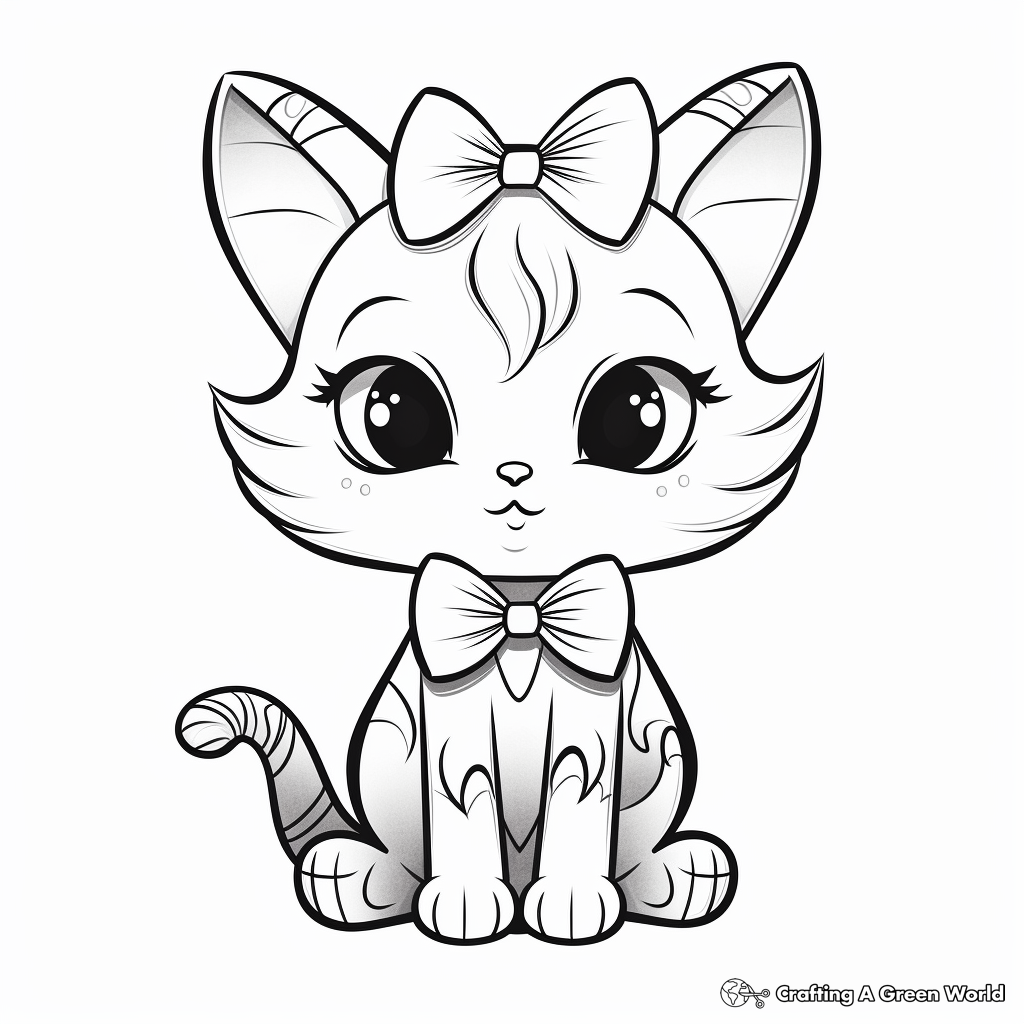 Retro Looking Cat With Vintage Bow Coloring Pages 1
