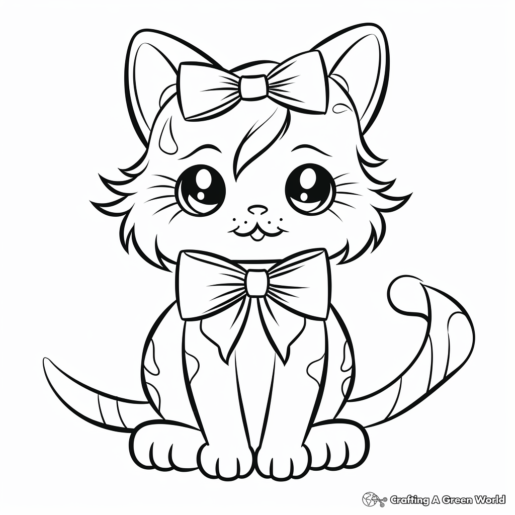 Retro Looking Cat With Vintage Bow Coloring Pages 4