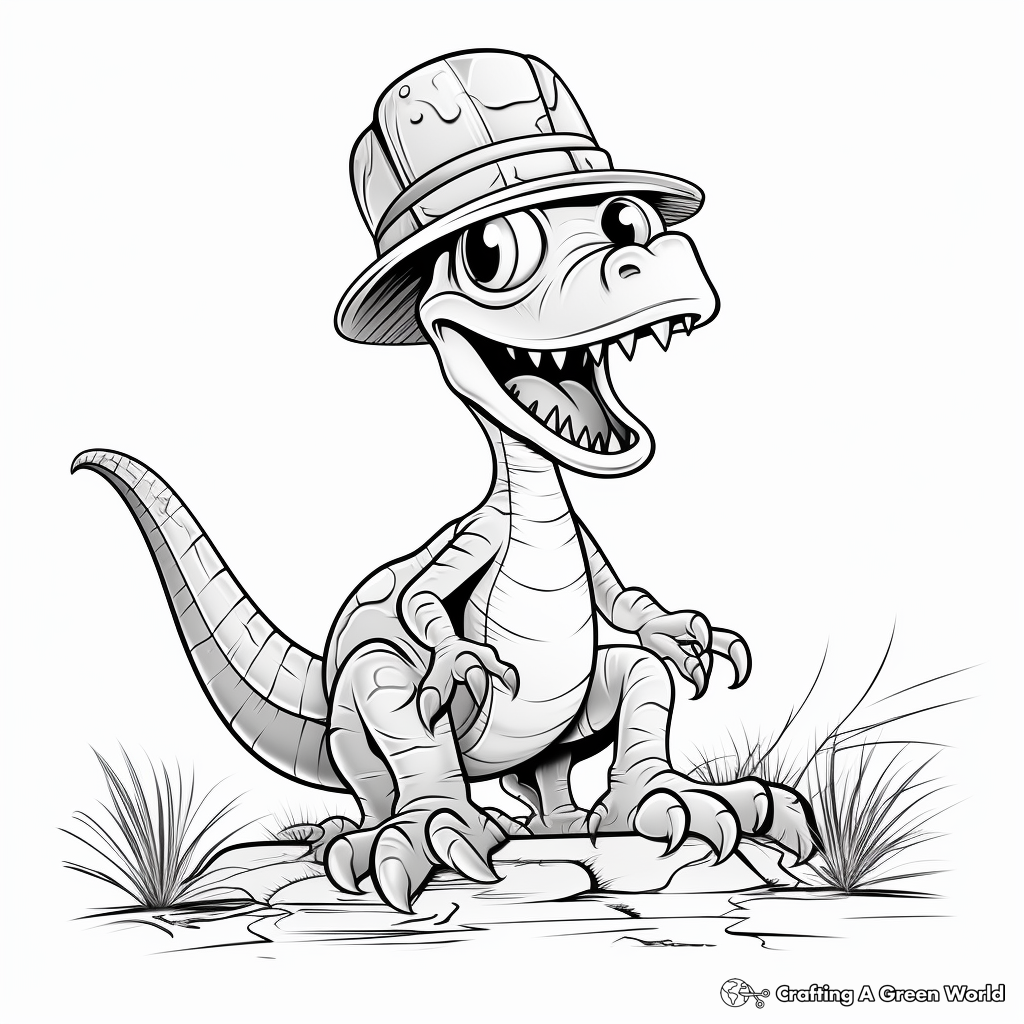 Retro-Styled Comic Dilophosaurus Coloring Pages 3