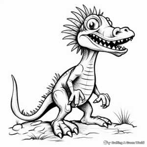 Retro-Styled Comic Dilophosaurus Coloring Pages 4