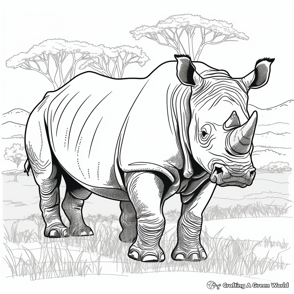 Rhinoceros in Natural Habitat Coloring Pages 1