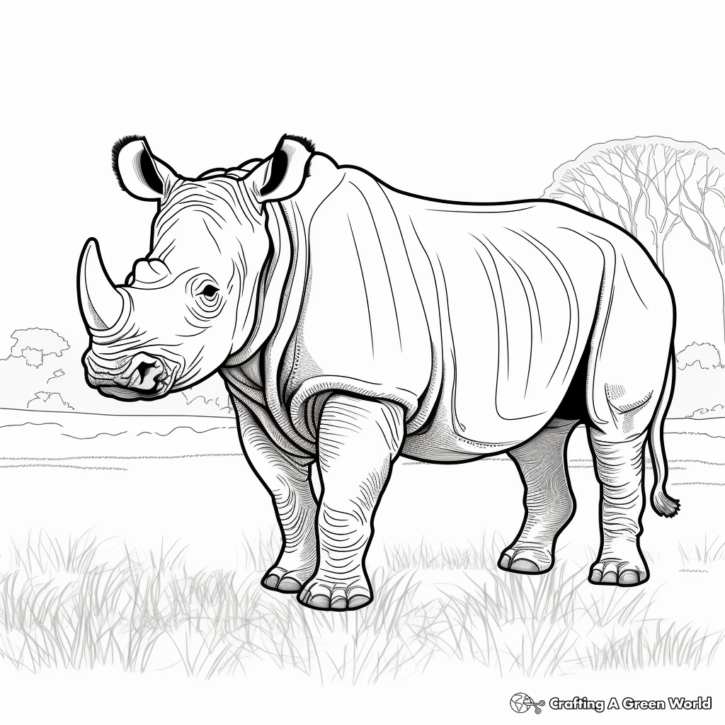 Rhinoceros in Natural Habitat Coloring Pages 2
