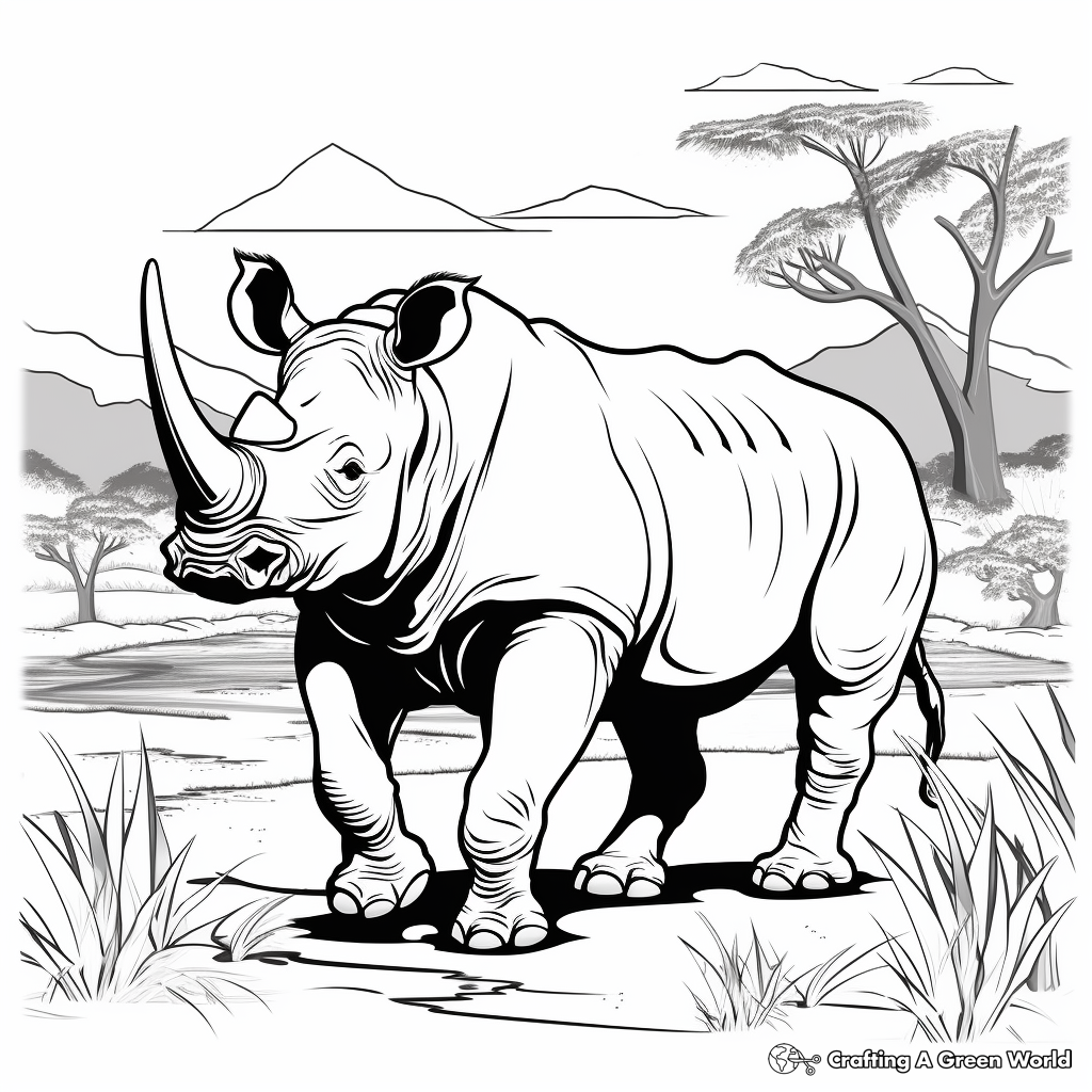 Rhinoceros in Natural Habitat Coloring Pages 4