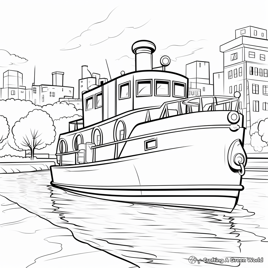 River-Scene Tugboat Coloring Pages 3