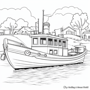 River Scene with Fishing Boat Coloring Pages 1