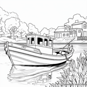 River Scene with Fishing Boat Coloring Pages 3