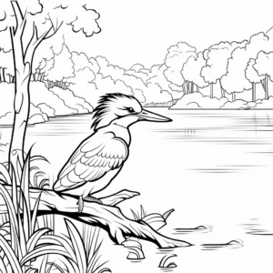 River Scene with Kingfisher Coloring Page 1